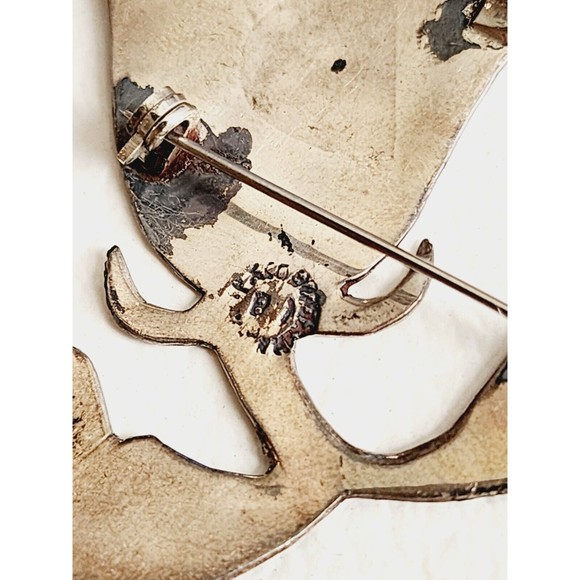 VINTAGE STERLING SILVER  ABALONE TULIP FLOWER PENDANT & BROOCH PIN 2"  7.89g - Picture 4 of 8